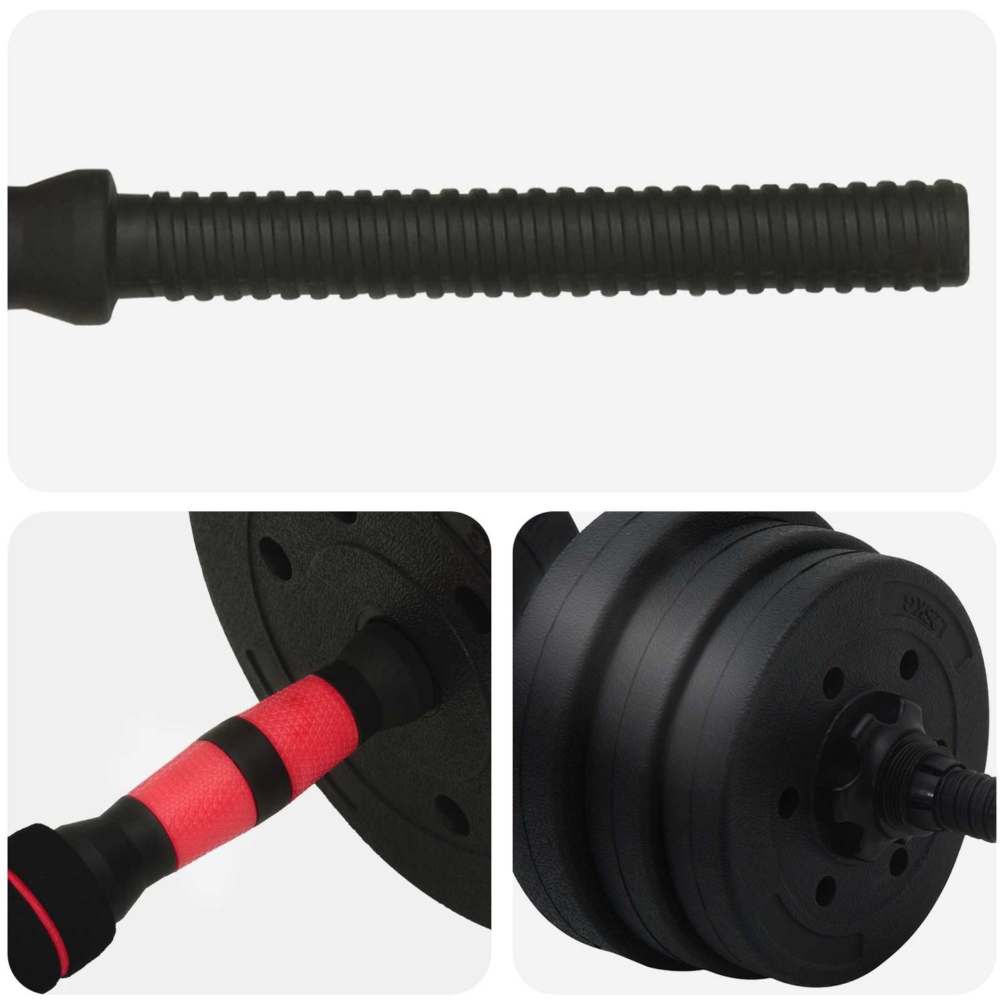 2-in-1 Kurzhantel Langhantel Set 20kg 20kg Schwarz und Rot