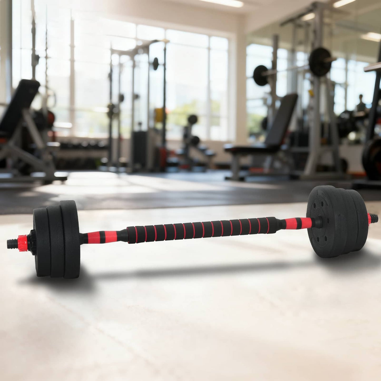 2-in-1 Kurzhantel Langhantel Set 20kg 20kg Schwarz und Rot