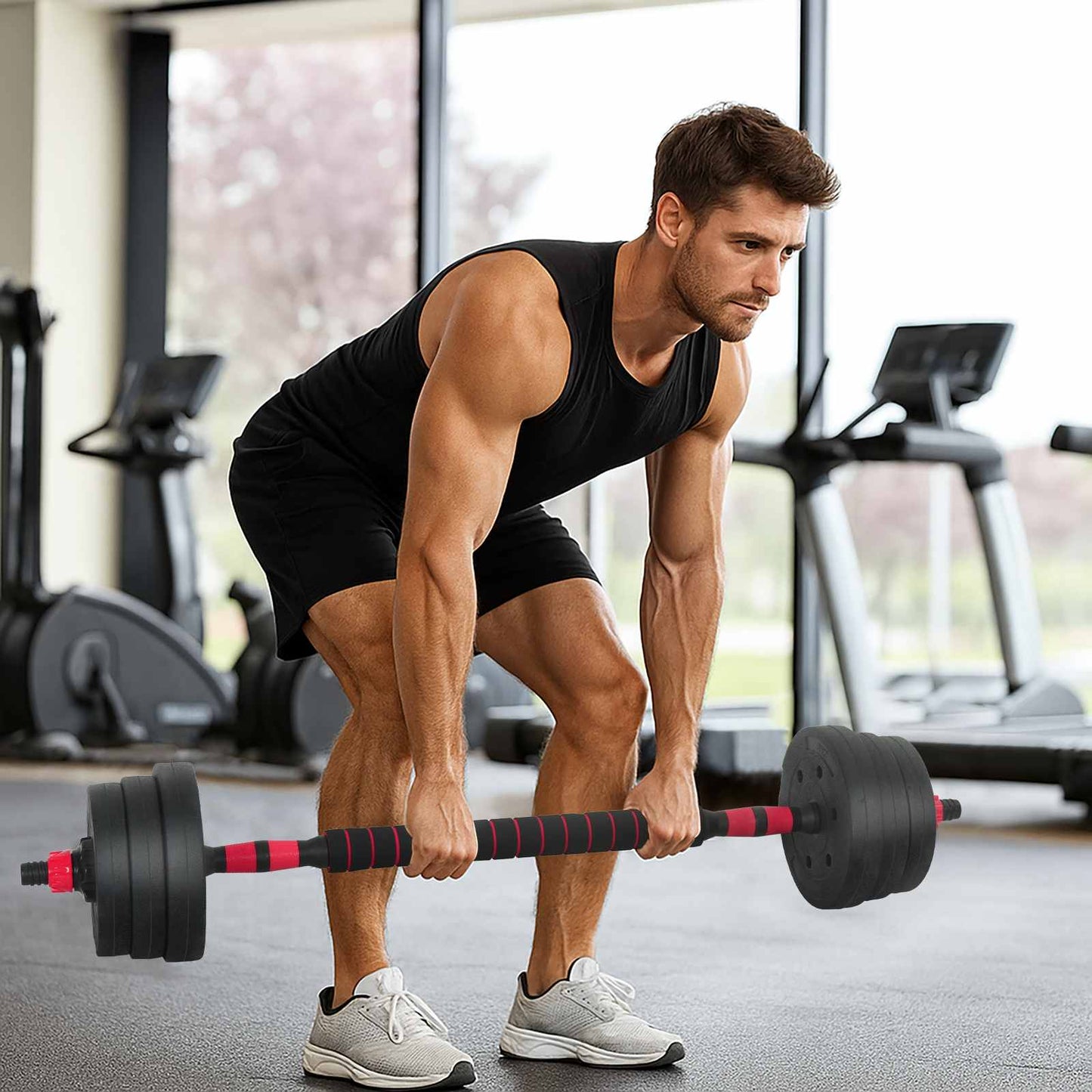 2-in-1 Kurzhantel Langhantel Set 20kg 20kg Schwarz und Rot