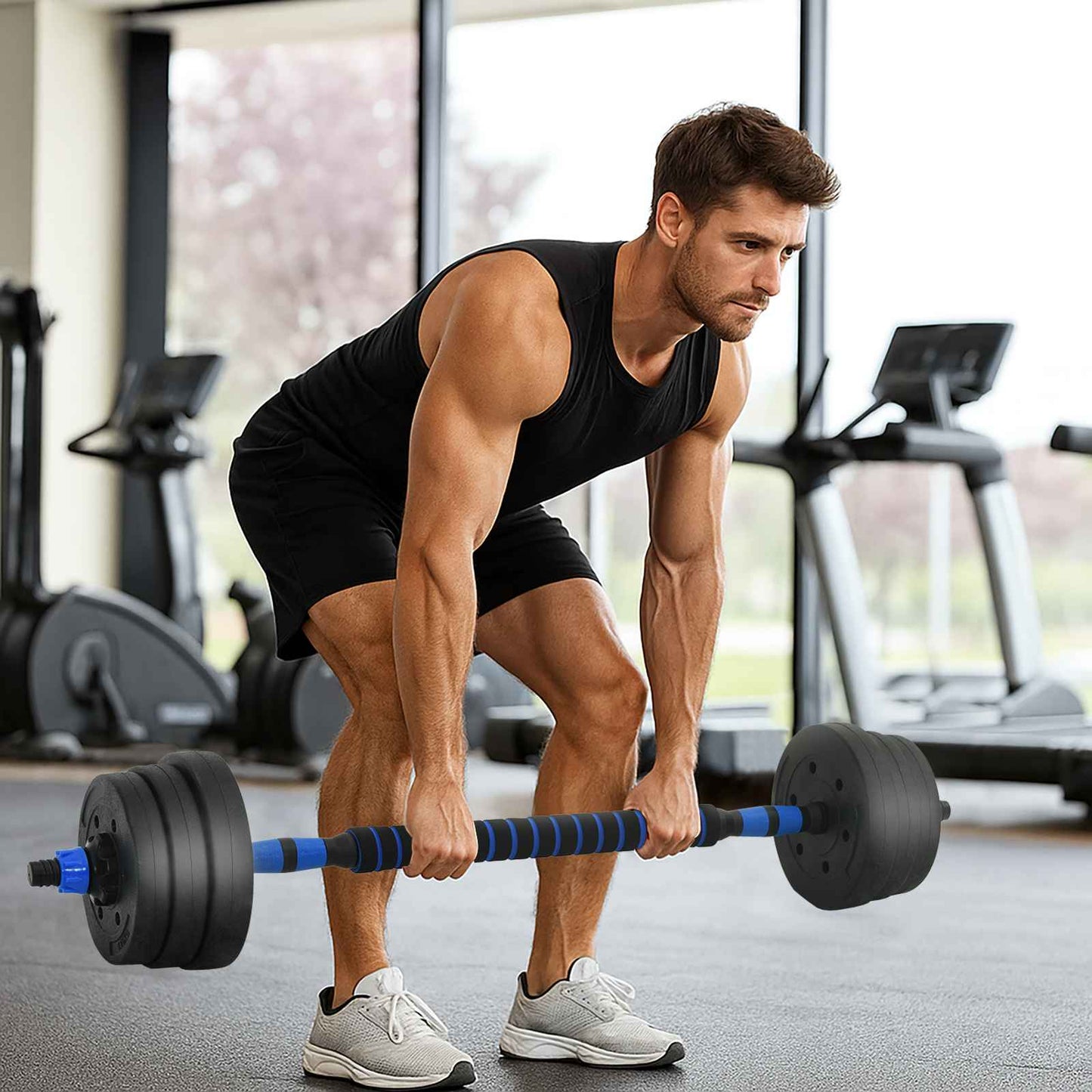 2-in-1 Kurzhantel Langhantel Set 20kg 20kg Schwarz und Blau